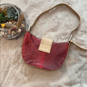 Real alligator Red and tan shoulder purse.